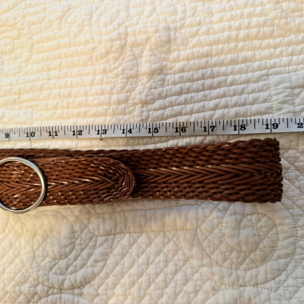 Target Tan Leather Woven Belt with Silver Buckle